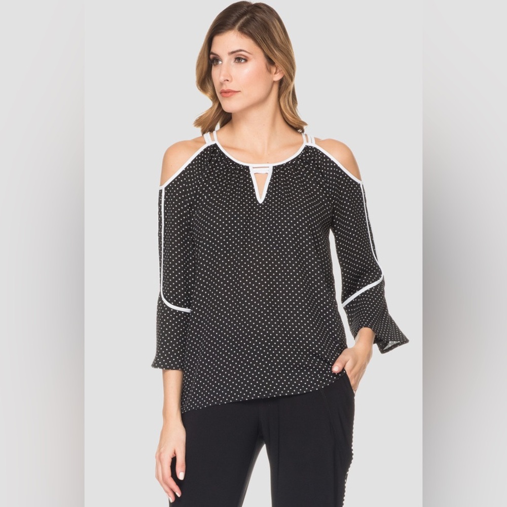 Joseph Ribkoff Black and White Cold Shoulder Blouse